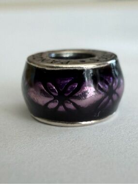 Pandora Purple Murano Glass Floral Charm Bead Sterling Silver ALE S925